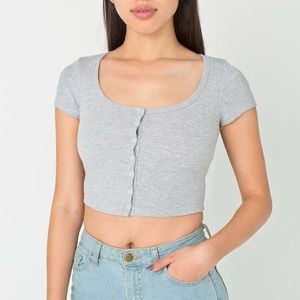 american apparel 2x1 rib button crop top